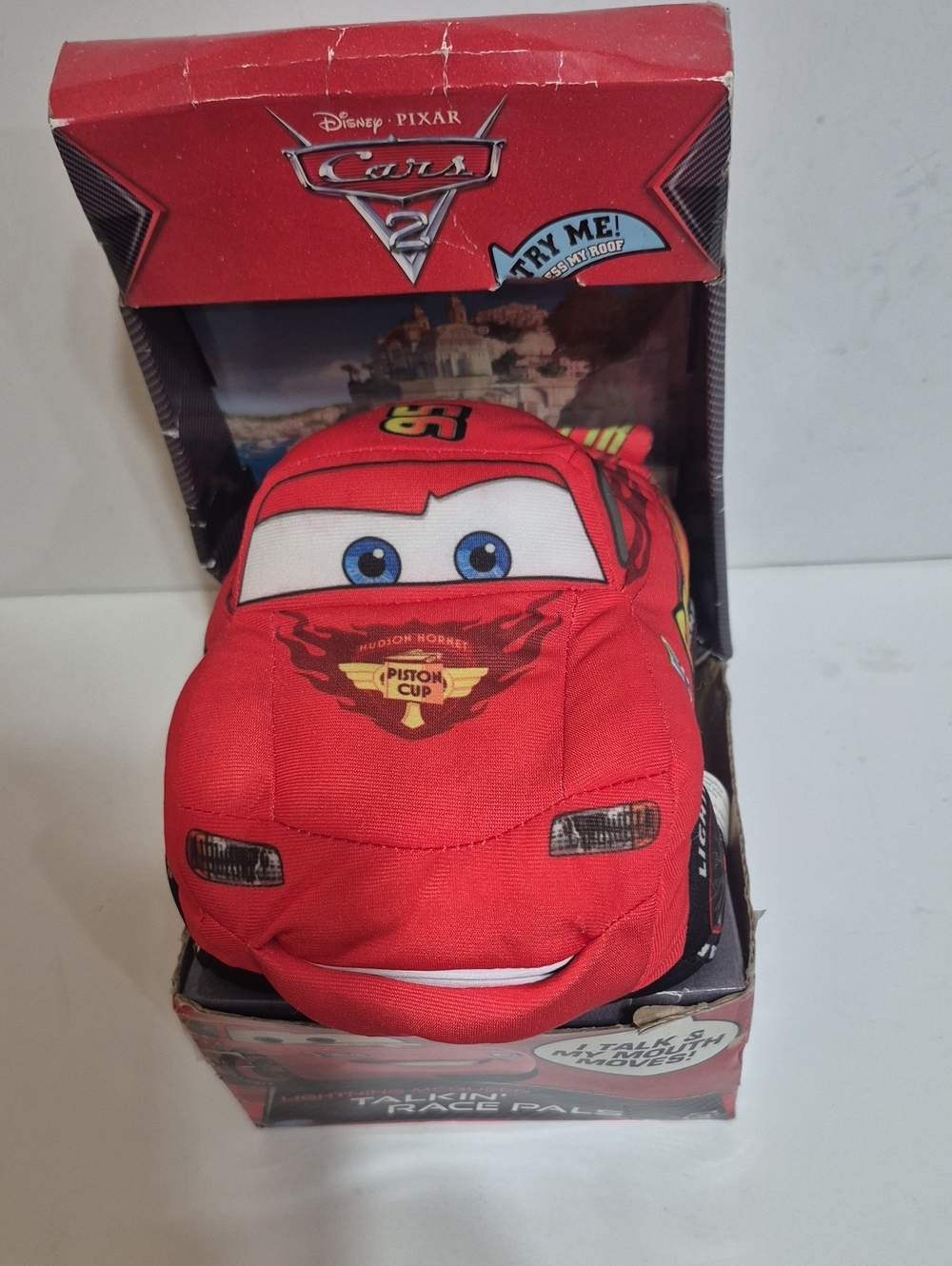Cars Lightning McQueen Talkin Race Pal Talks And Mouth Moves  Plush Stuffed Car